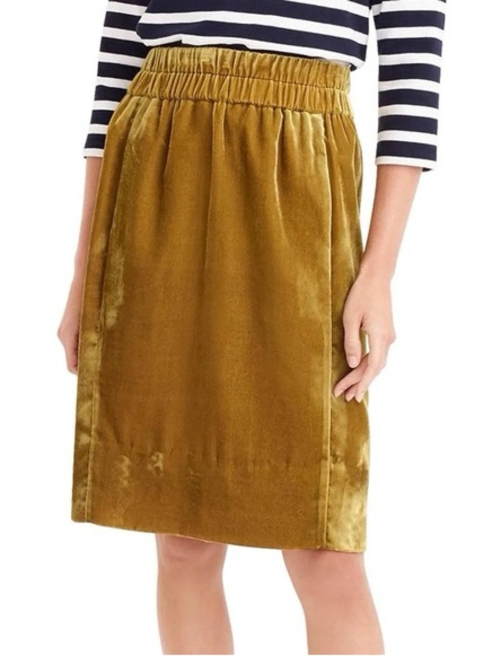 J Crew. Gold Velvet Elastic-Waist Midi Skirt